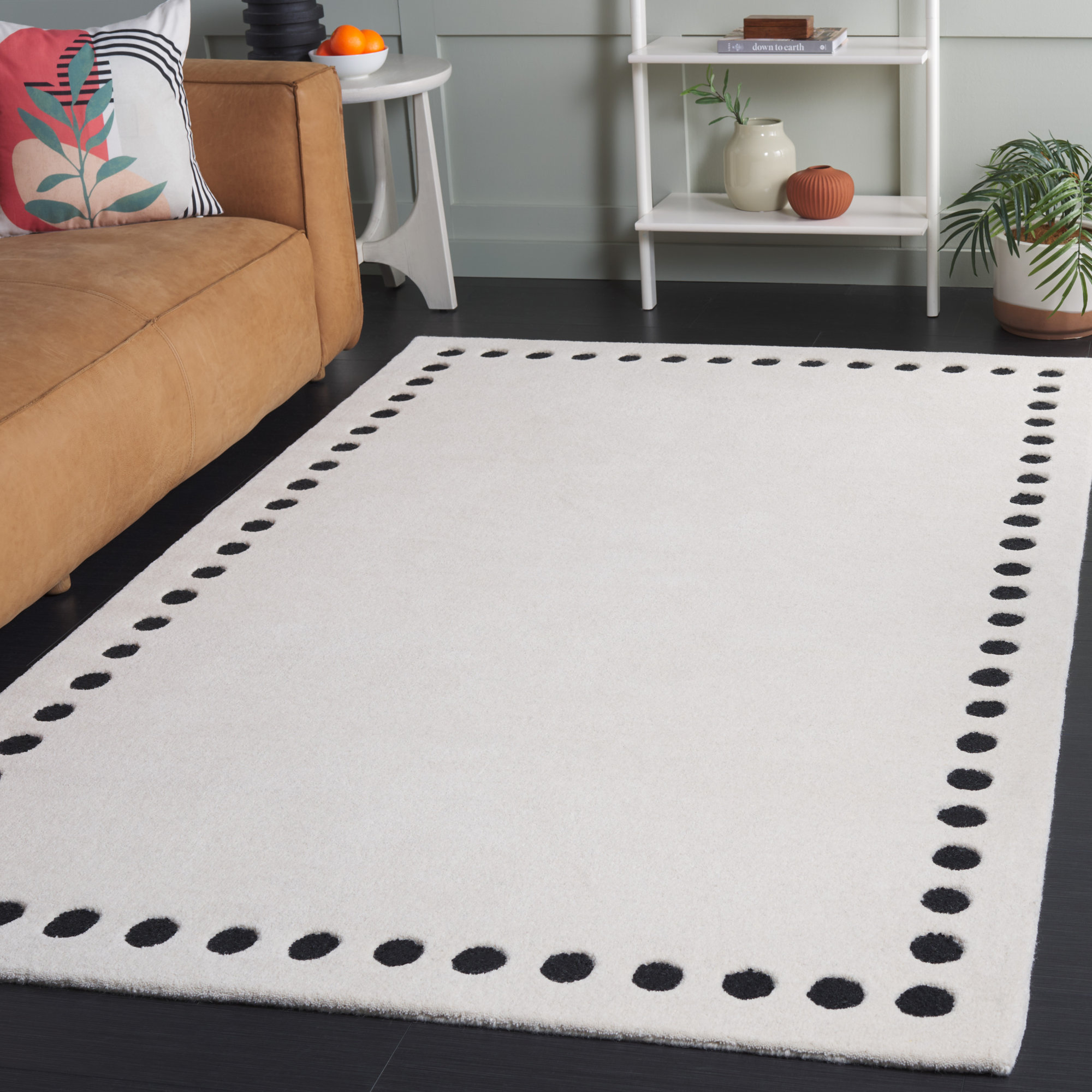 Lexy Polka Dots Handmade Tufted Cotton/Wool Area Rug in Ivory/Black, Rectangle 8' x 10'