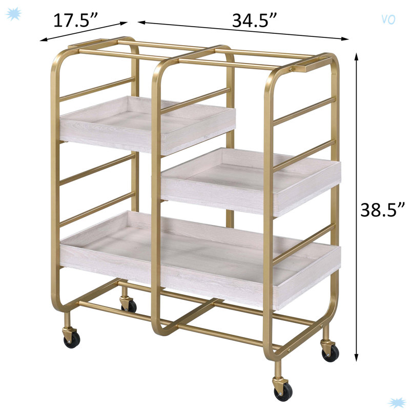 Serving Cart With 3 Adjustable Trays, Gold/White