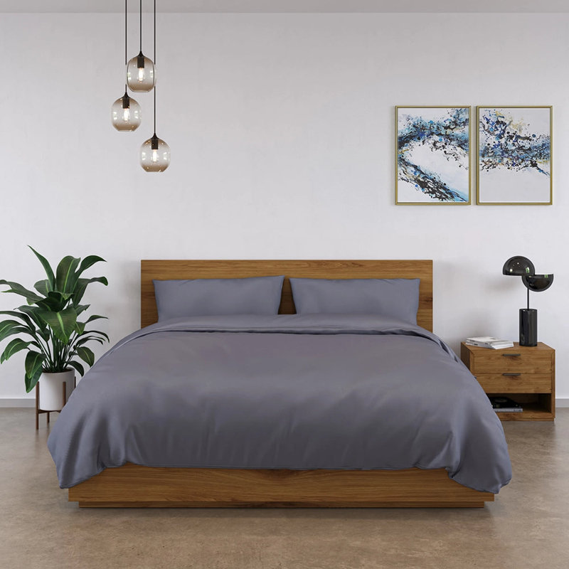 100% Bamboo Bedding Set, Dark Grey, Double Duvet Cover + 3 Additional Pieces