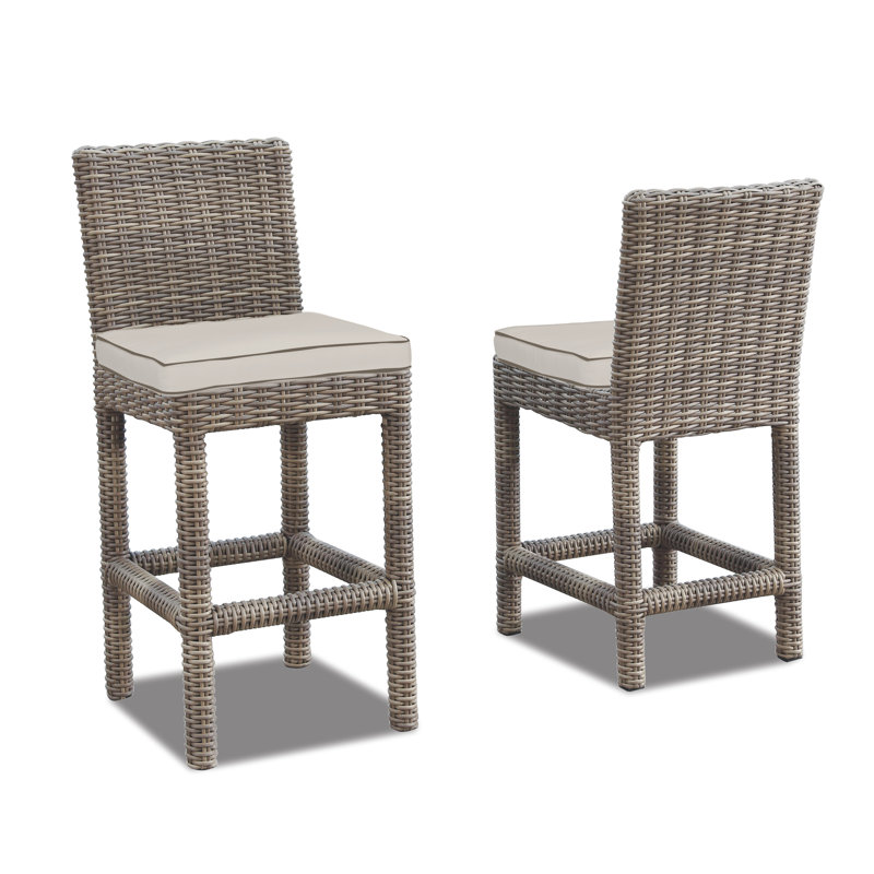 Emerald II Outdoor Bar Stool, Canvas Flax Sunbrella®, Counter Stool (26" Seat Height), Cognac