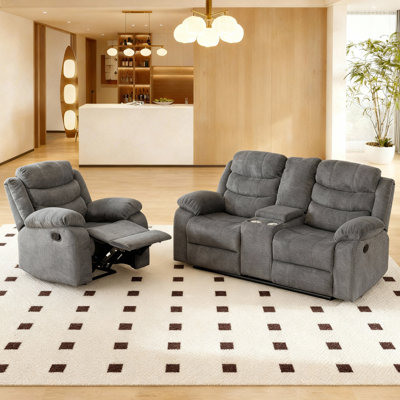 Polyester Reclining Set: Manual Recline Chair And Loveseat With Storage & Cupholders by Latitude Run