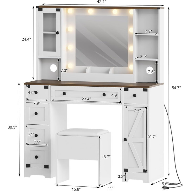 Bureau de maquillage, coiffeuse avec miroir et lumières, coiffeuse