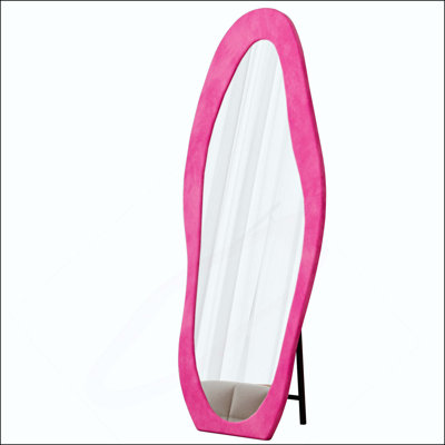 Full Length Mirror, Floor Mirror/ Wall Mirror, Flannel Wrapped Wooden Frame Floor Mirror, Irregular Wavy Mirror Standing/Halling Large Wall Mirror For Bedroom,Living Room, Dressing Room