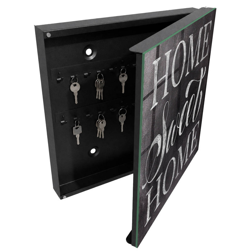 Key cabinet for wall, Opens to the left, 30x30x5, White, Beautiful letters on a dark background, 
