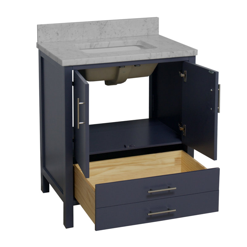 Ensemble de meuble-lavabo simple 30 po Kiara, Gris charbon, Marbre de Carrare