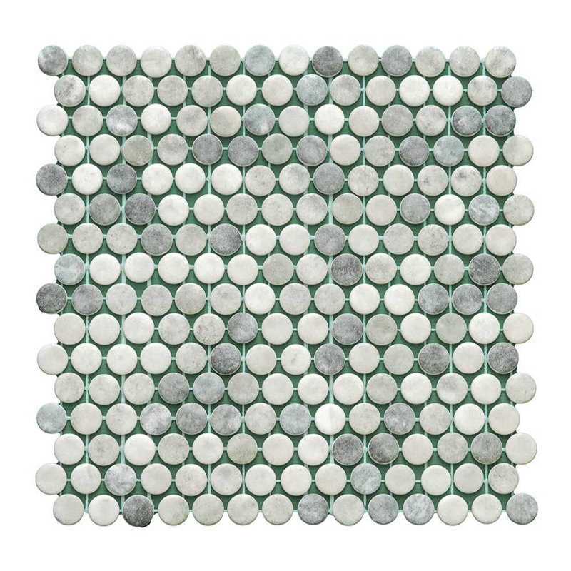 Carreau de mosaïque rond en verre 12 po x 12 po Eterna Penny, Vert usé
