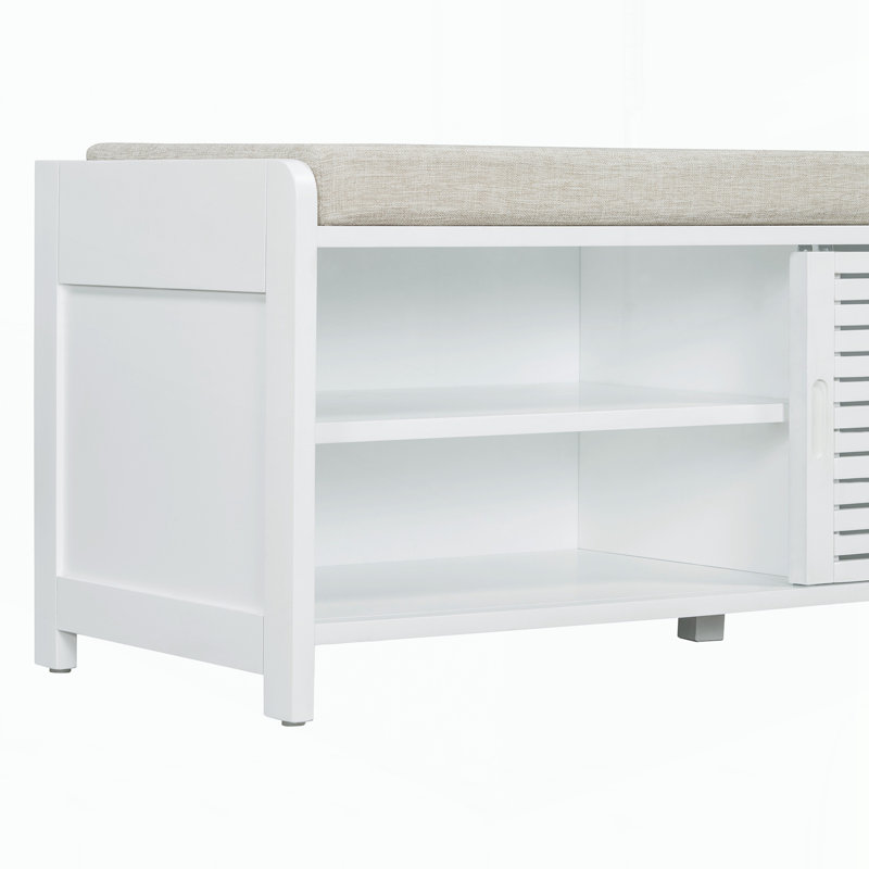Banc à chaussures avec rangement et coussin, White, Blanc