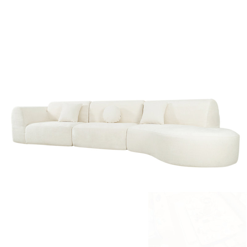 Canapé modulaire courbé avec 3 coussins, Beige