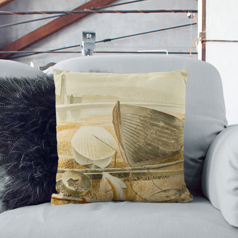 Anchor And Boats Square Throw Cushion, Black, 55cm H x 55cm W x 20cm D