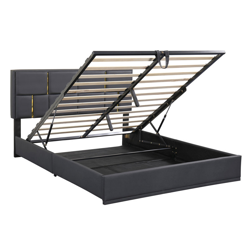Lit plateforme tapissier avec système de rangement hydraulique, aucun sommier nécessaire