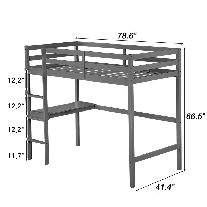 Twin Solid Wood Loft Bed With Built-in-desk, Pink
