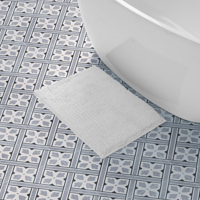 Laura Ashley Butter Chenille Bath Rug, White, 17" W x 24" L
