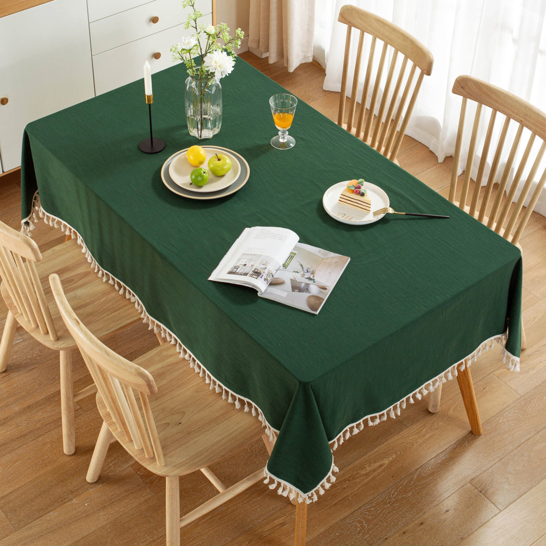 High Quality Washable Cotton Wrinkle Free Tablecloth With Tassel Ebern Designs 