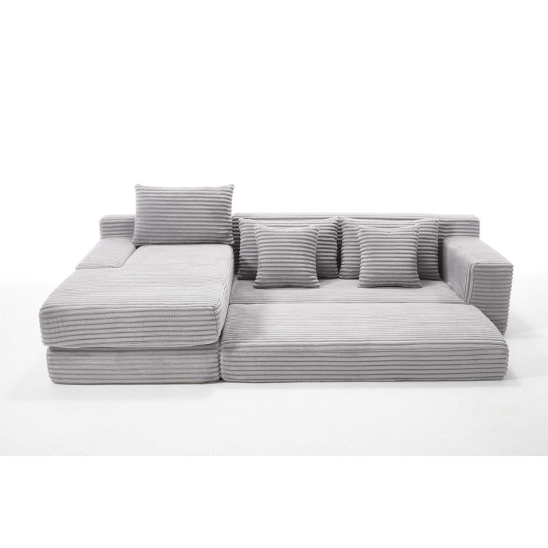 Canapé-lit en L très fonctionnel avec coussins en mousse à mémoire de forme de qualité supérieure et tissu en velours côtelé durable pour tous les espaces de vie