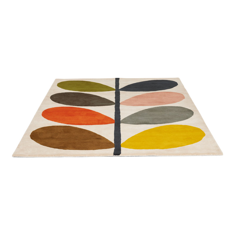 Wool Floral Area Rug in Beige/Brown/Orange, Rectangle 6'7" x 9'2"