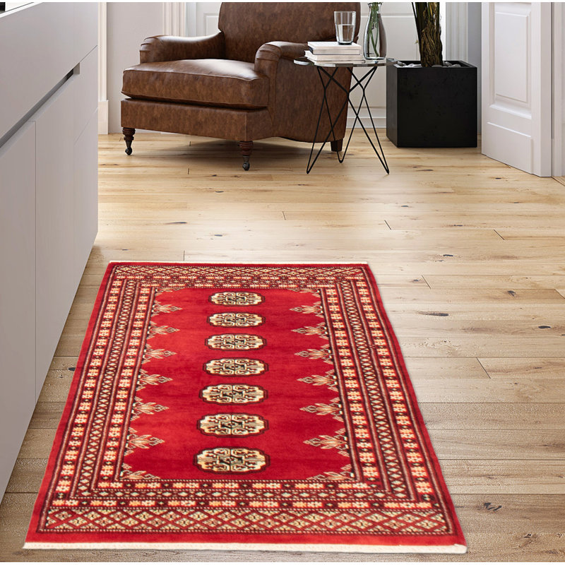 Tapis rouge foncé Malechi Peshawar Bokhara 2 pi 6 po x 3 pi 11 po
