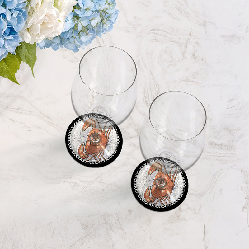 Zodiac Cancer White Vegan Leather Round Coasters, Black