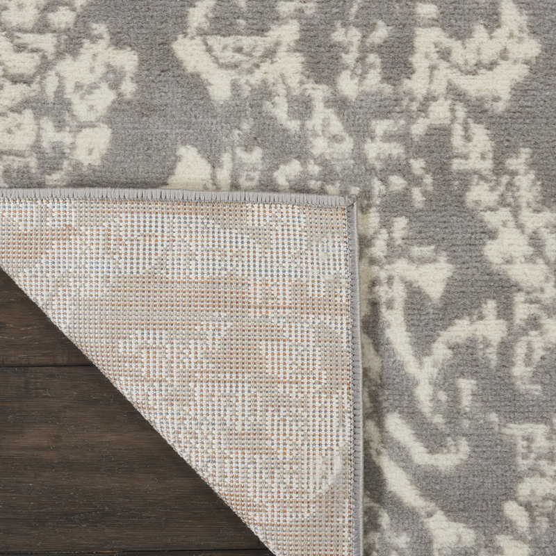 Tapis gris / ivoire à motif abstrait Yurig, Tapis de couloir 2 pi x 6 pi