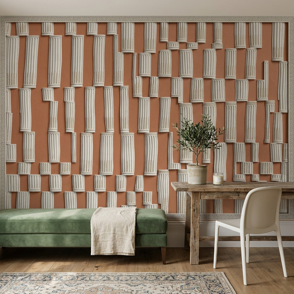 Red Barrel Studio Fluted Columns Wallpaper Greek Key Border 3D Relief ...