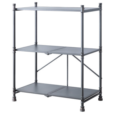 Foldable Console Table With Industrial Style - 3, Black And Bronze Metal Synthetic & 3 Shelves, Dark Sandy Feature