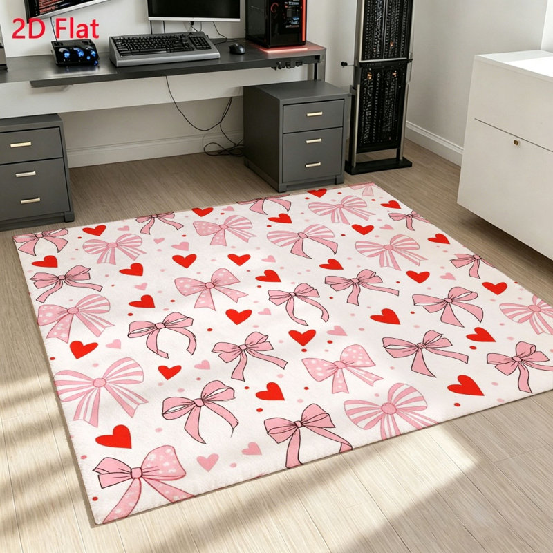 Cute Bow and Heart Pattern Rug, Soft Plush Area, Indoor Floor Mat for Living Room, Bedroom, Home Decor, Easter Decorations,