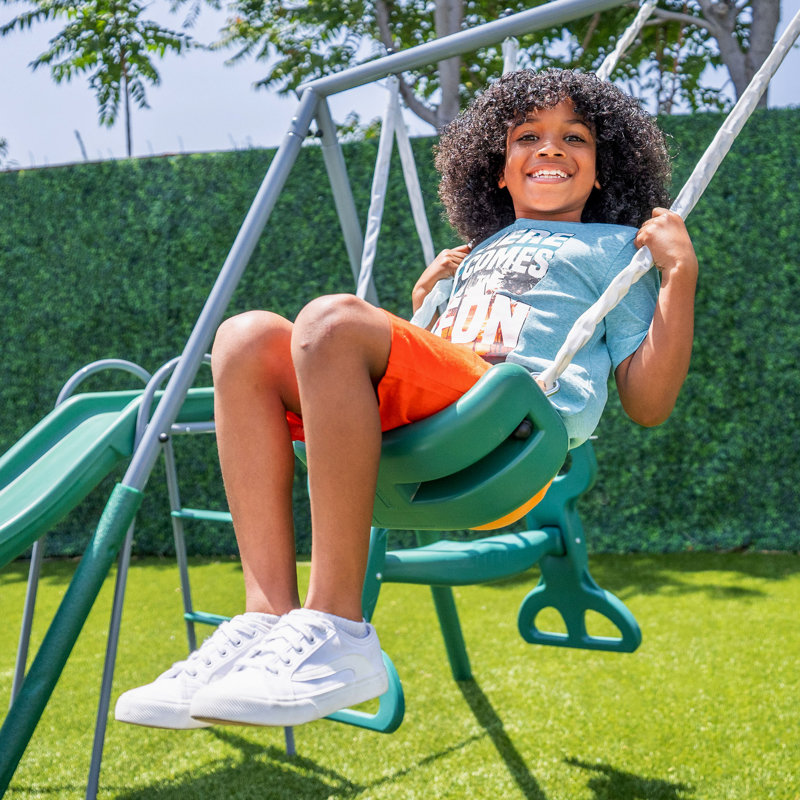 Rochester Green Metal Swing Set with Slide and Glider