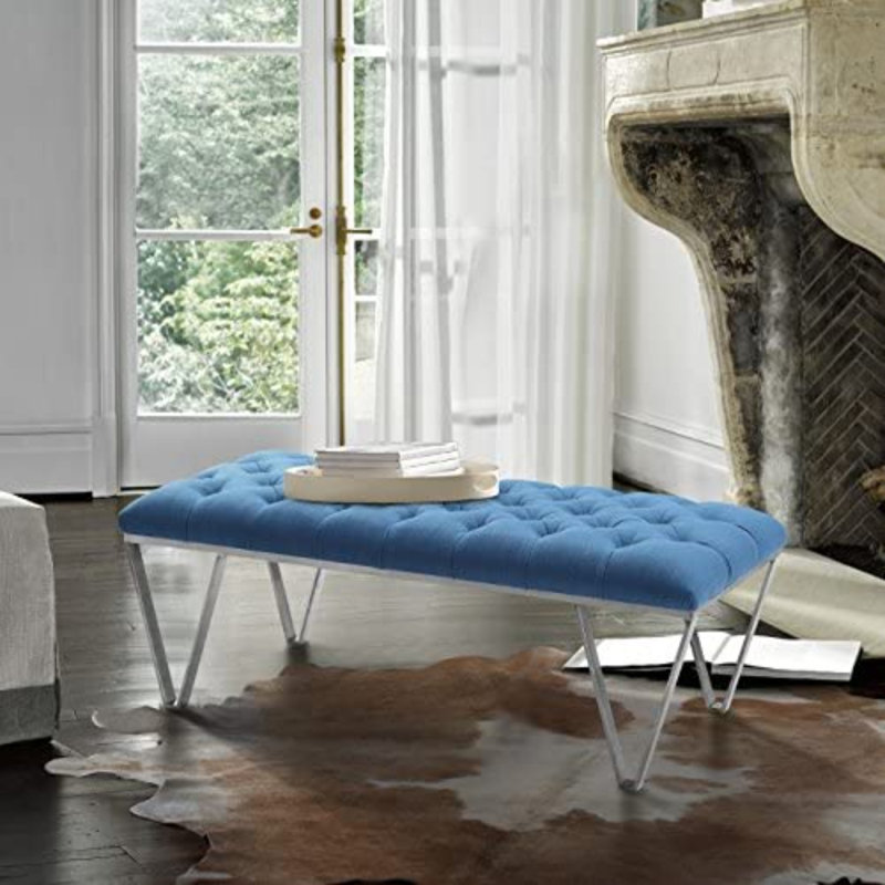Klar Polyester Blend Upholstered Bench, Blue