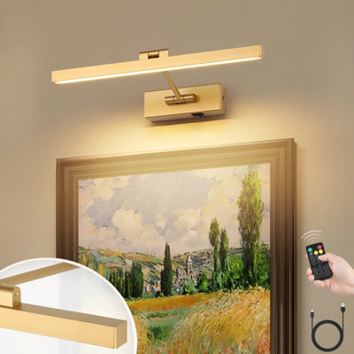Brushed Gold 15.55 in. LED Picture Light with Remote Control Dimmable Multiple Colour Temperatures Rotatable and Timer