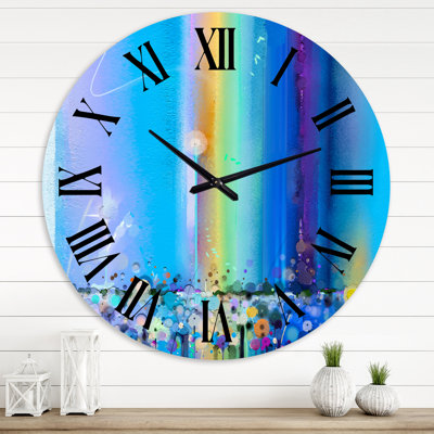 Bleu ciel abstrait paysage II - horloge murale moderne