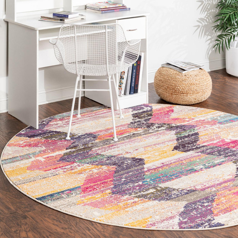  Tapis abstrait orange / gris, Rond 3 pi 3 po
