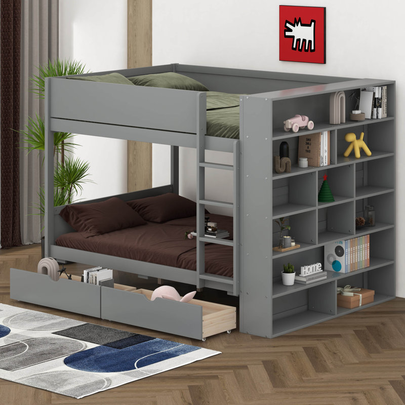 Lit superposé double avec 2 tiroirs Louis, Full Over Full, Gris