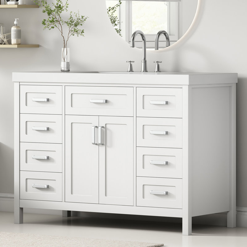 Meuble-lavabo 48 po avec plateau en résine, Blanc