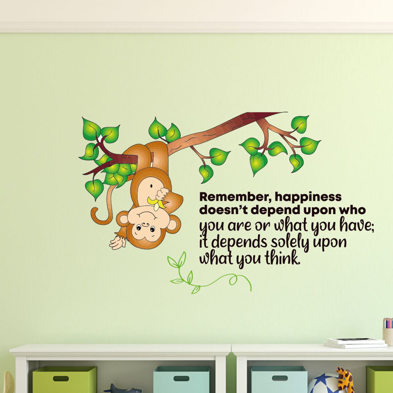 Décalcomanie murale en vinyle Happiness Monkey, H 20 po x l 40 po