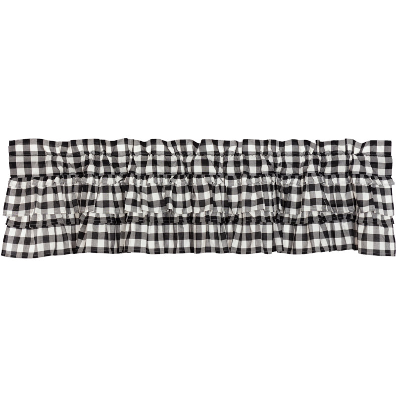 Cantonnière à volants en coton à carreaux Annie Buffalo, Noir, noir, noir, noir, L 72 po x L 16 po