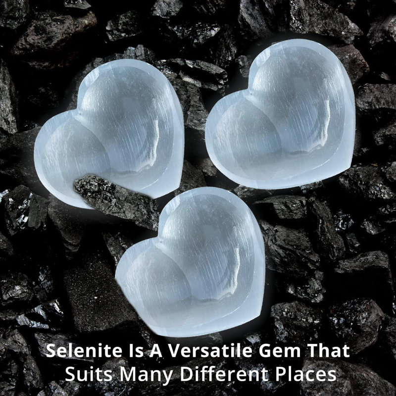 HImalayan Glow Selenite Crystal Heart Stone, Calming Selenite Spar Love 10 cm, White