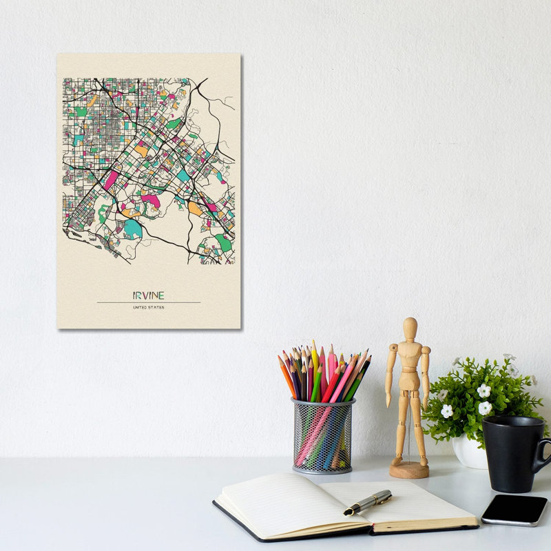Irvine, California Map by Ayse Deniz Akerman - Wrapped Canvas Gallery-Wrapped Canvas Giclée, 20.32 cm H x 30.48 cm W