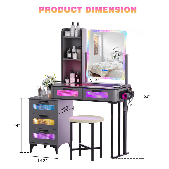 Everly Quinn Jahsun Makeup Vanity with LED Light & Reviews  Wayfair