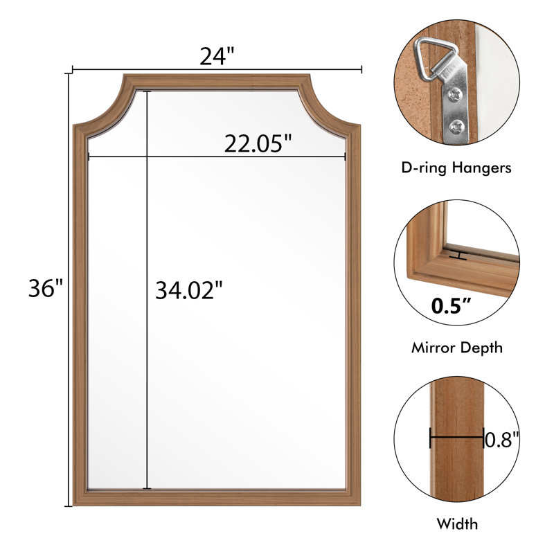 Miroir d'appoint mural, 36 po x 24 po, Miel profond