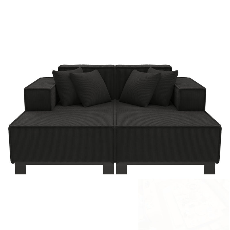 Chaise longue rembourrée avec 4 coussins, Noir