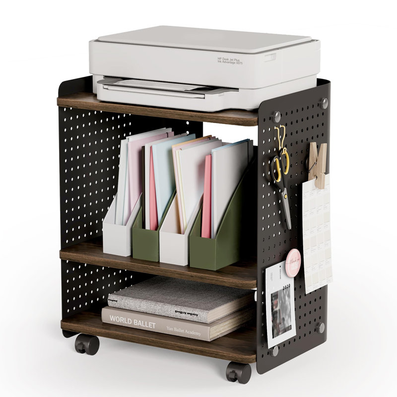 53.5cm H x 44.3cm W Printer Stand, Black/Brown