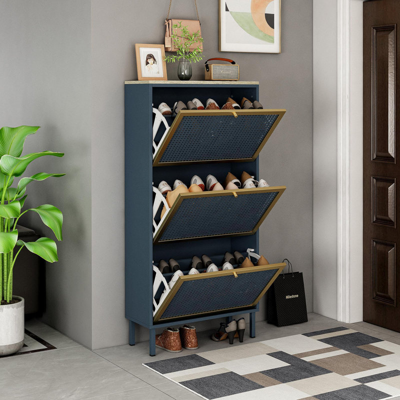 Range-chaussures 3 portes en métal, armoire de rangement pour chaussures moderne autoportante