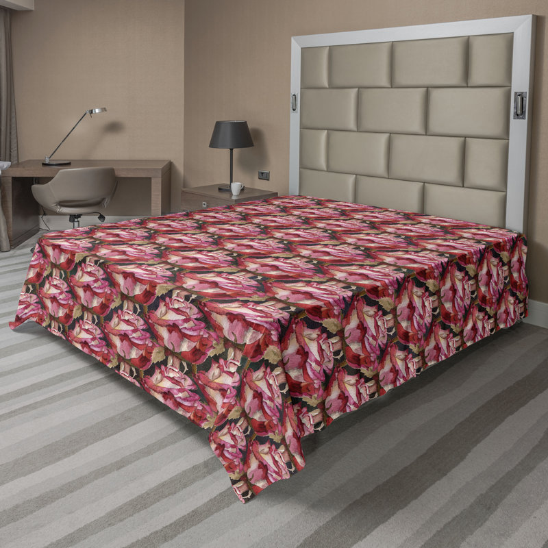 Drap plat à motif floral bohème Ambesonne, Drap plat de taille double, Rose pâle, rose foncé, écru / floral