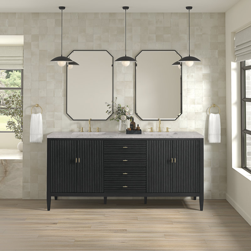 Myrrin 72'' W Double Vanity, Carbon Oak, Eternal Jasmine Pearl