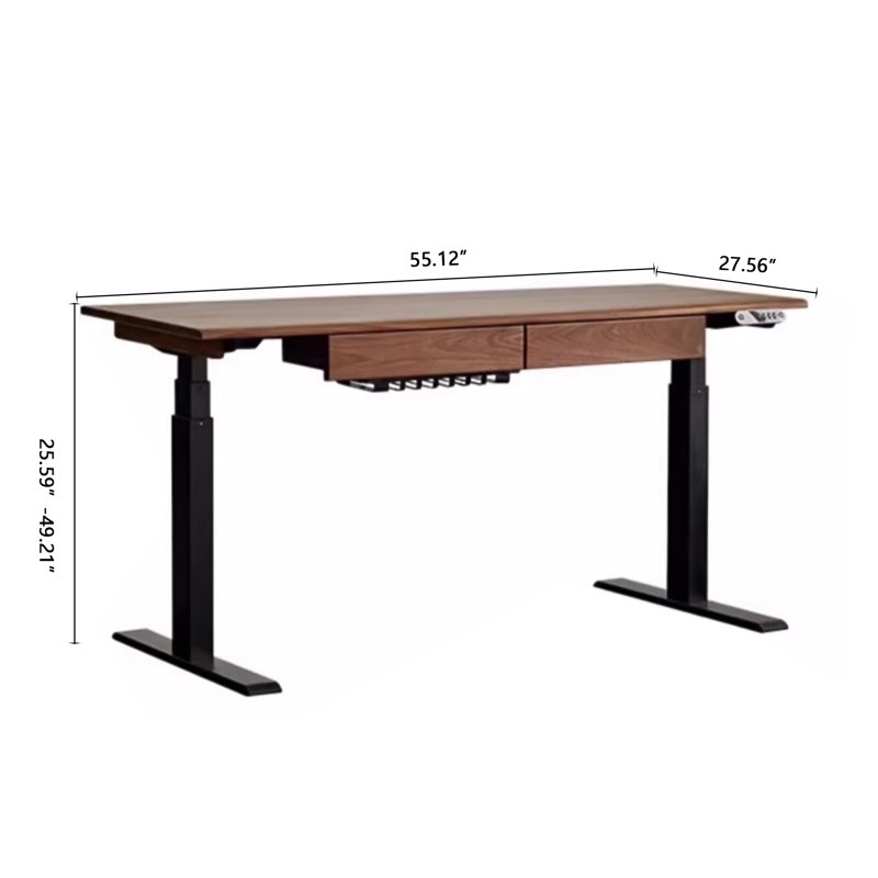 Adjustable Height Solid Wood Steel Executive Desk, H 49,21 po x l 55,12 po x P 27,56 po