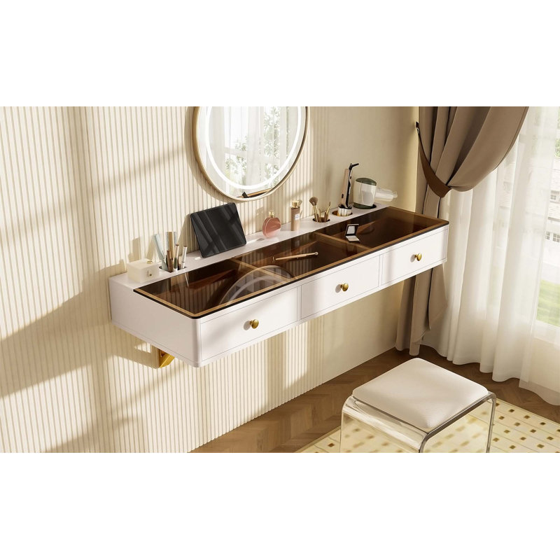Bureau flottant multifonctionnel avec tiroir, coiffeuse murale pour chambre à coucher et salon