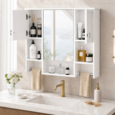 Armoire à pharmacie murale 35 po avec miroir et barre à serviettes, 35 po, blanc