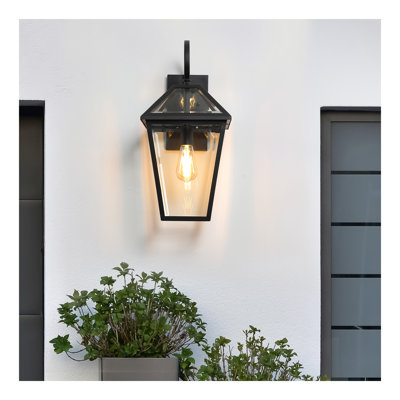 21"(H) 1-Pack Outdoor Wall Lantern Light – Modern Black Metal & Clear Glass Sconce for Porch, Patio, and Garden Lighting (Bulb Not Included)