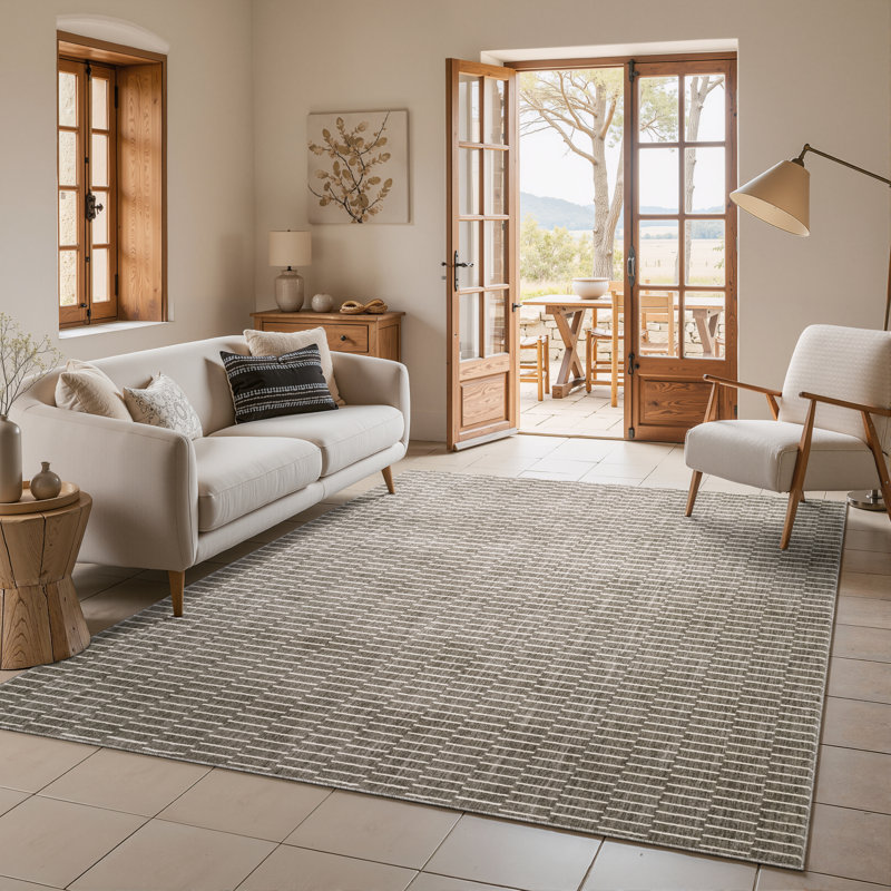 Orion Modern Geometric Lines Charcoal/Beige Area Rug, Rectangle 9'10" x 12'10"
