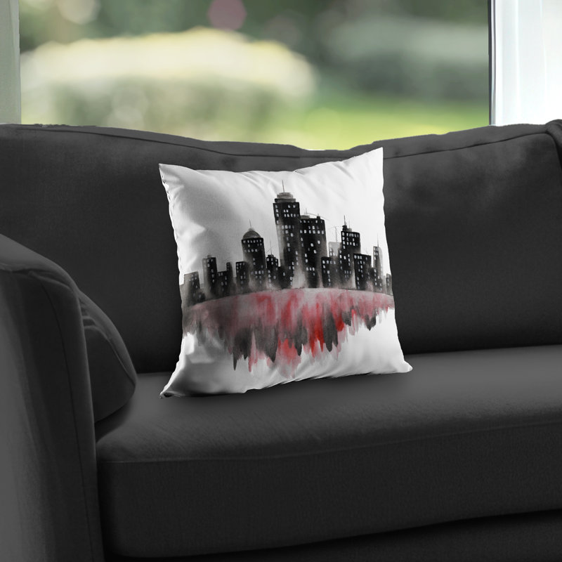 Red Watercolor Cityscape - Red Building Poly Twill Throw
