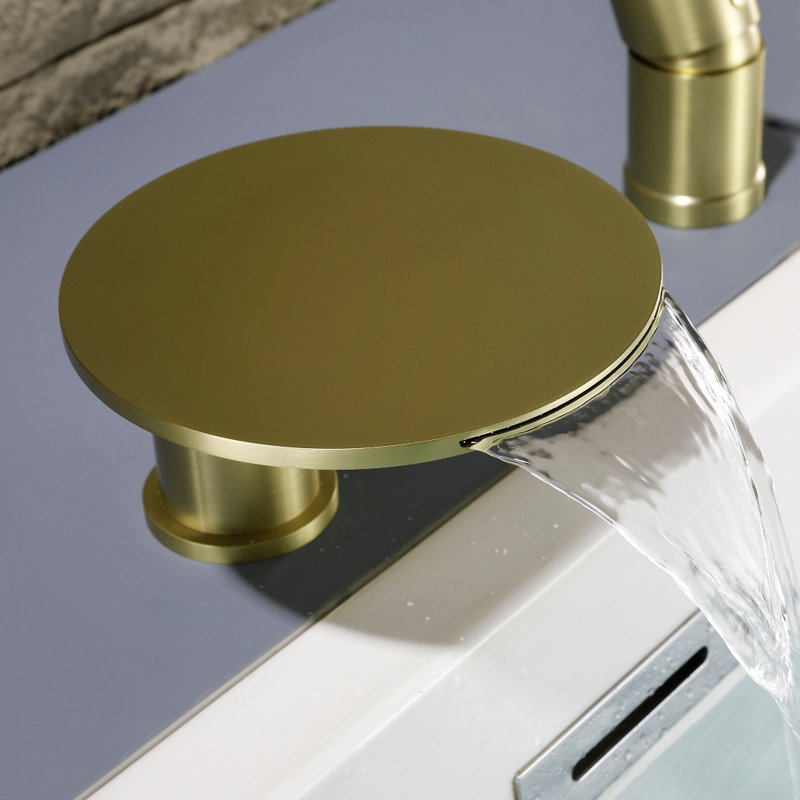 Single Handle Bathroom Roman Tub Faucet Waterfall, Brushed Gold